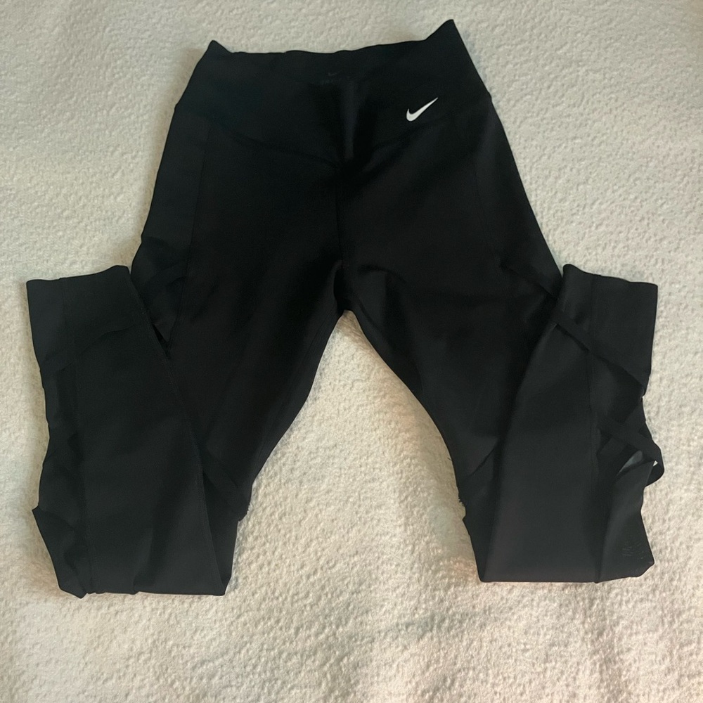 Nike Black Women's Leggings with White Swoosh